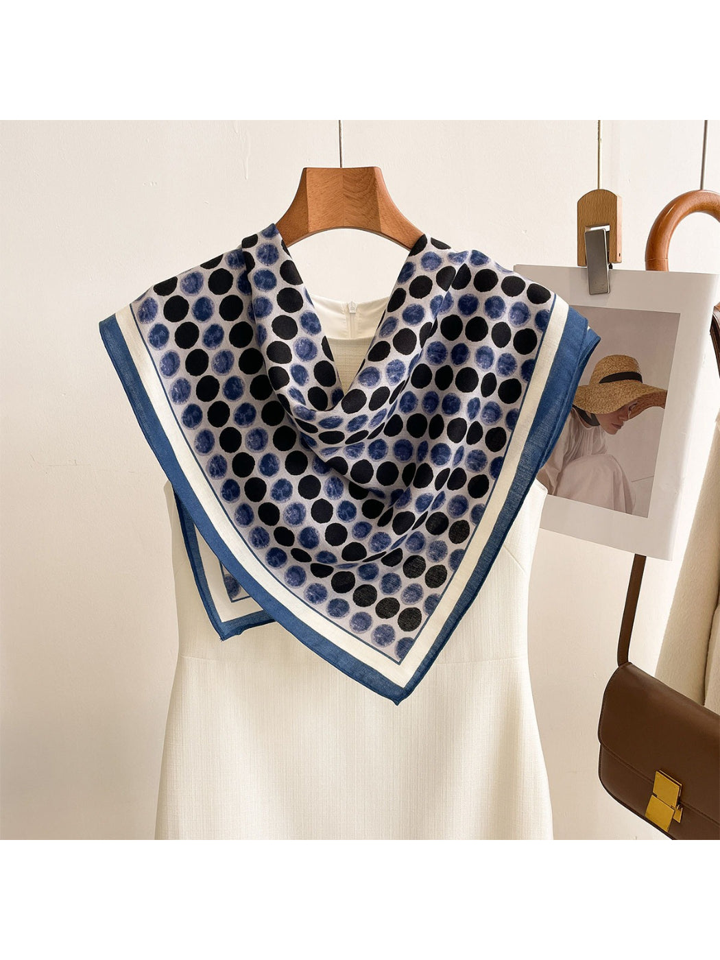 Scarvii - Retro Dot Print Square Neck Scarf Wrap