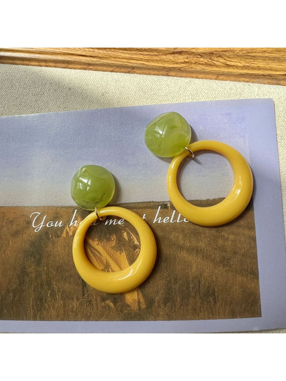Earwish - Colorblock Circle Drop Earrings