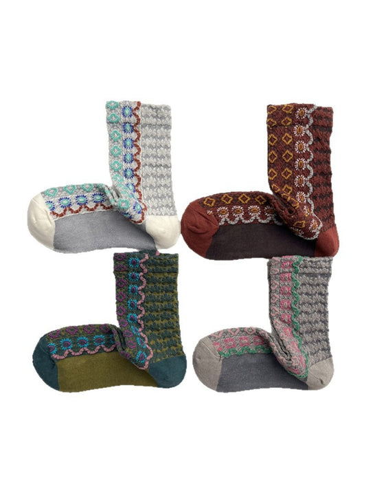 Rufia - Folk Knit Pattern Crew Socks