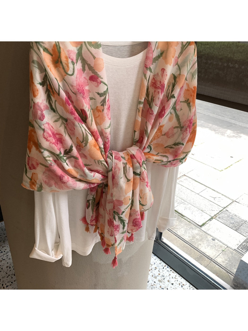 Scarvii - Floral Print Draped Shawl Scarf