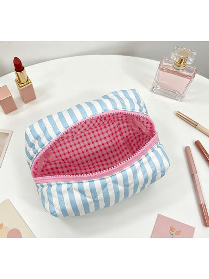 Cosbai - Colorblock Striped Quilting Cosmetic Organizer Bag