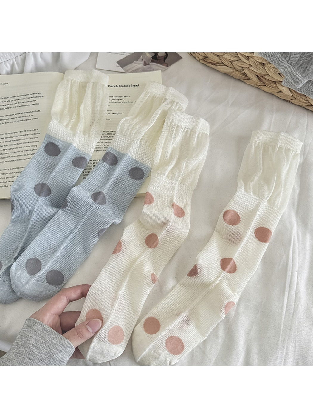 Rufia - Colorblock Polka Dot Casual Crew Socks