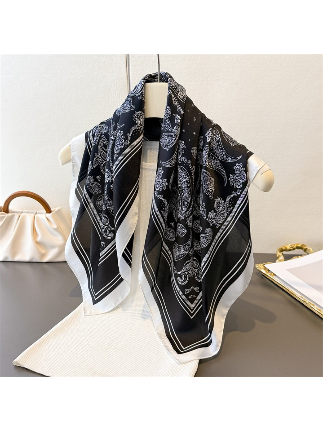 Scarvii Black Ivory Paisley Square Scarf