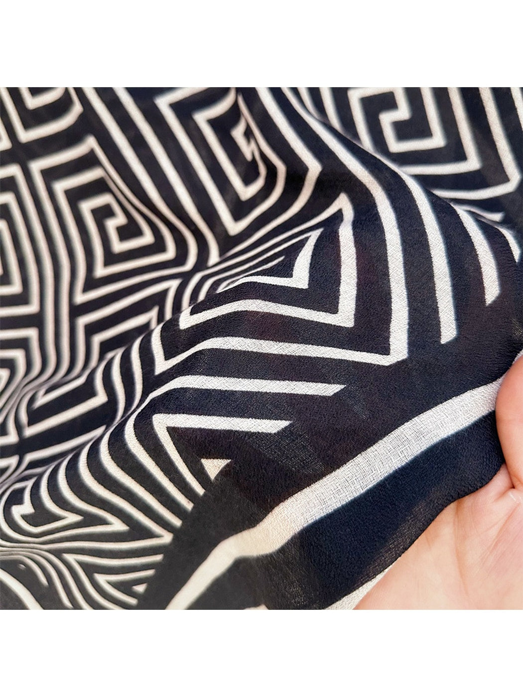 Scarvii - Lightweight Geometric Meander Pattern Wrap Scarf