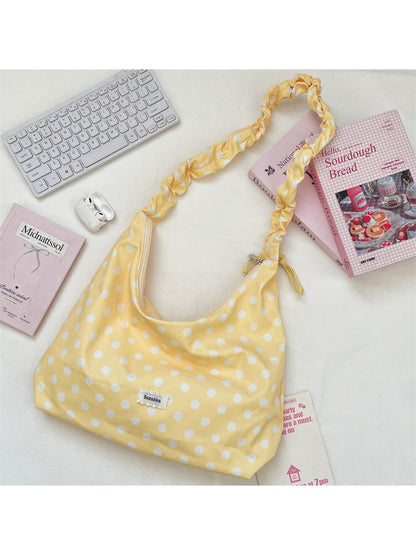 Cosbai - Polka Dot Ruched Strap Hobo Bag