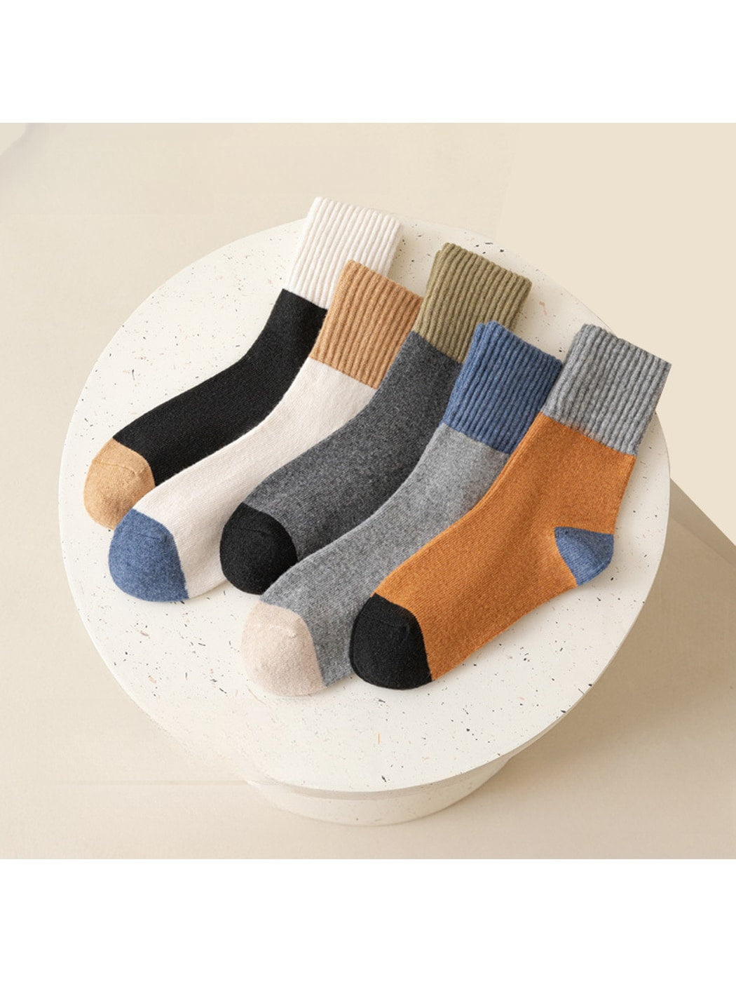 Rufia - Retro Earth Tone Color Block Crew Socks