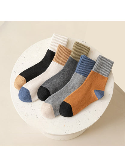 Rufia - Retro Earth Tone Color Block Crew Socks