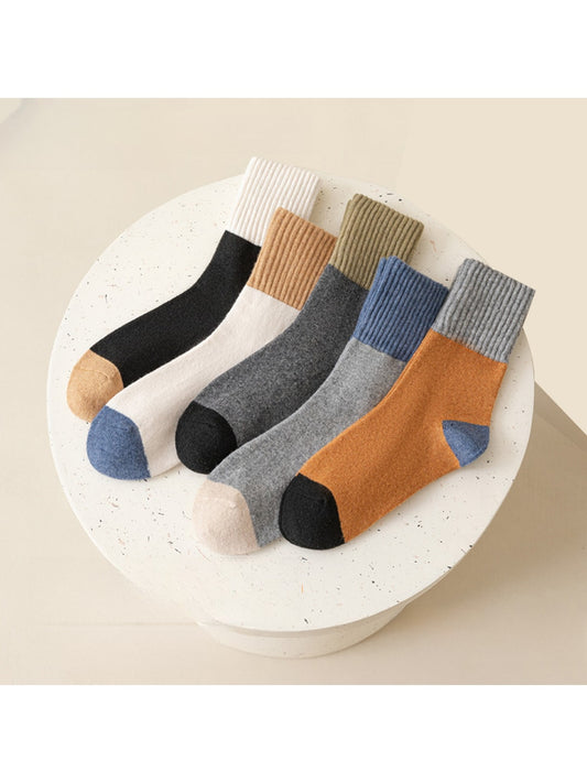 Rufia - Retro Earth Tone Color Block Crew Socks