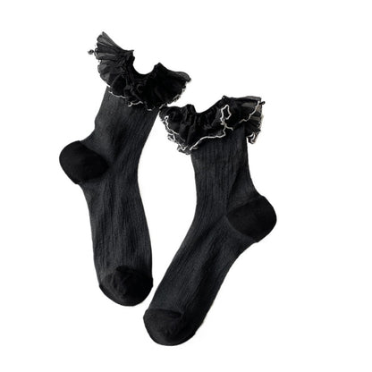 Rufia - Breathable Lace Trim Ballet Socks - Sweet & Soft