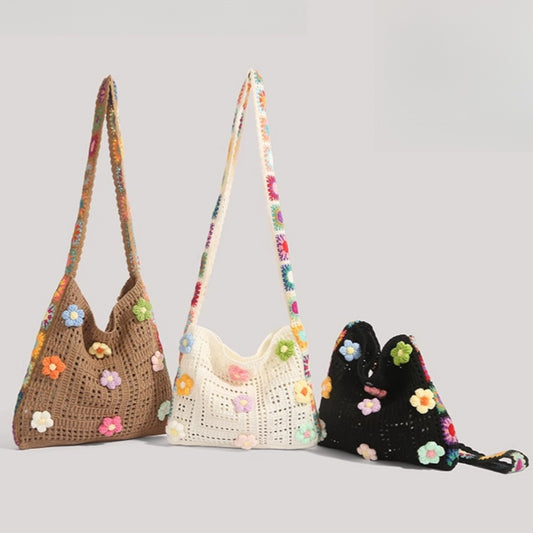 Cosbai - Floral Crochet Shoulder Bag - Summer Chic