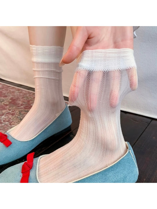 Rufia - Solid Openwork Detail Crew Socks