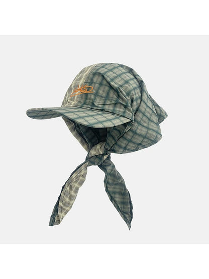 Haila - Colorblock Plaid Curved Brim Headscarf Cap