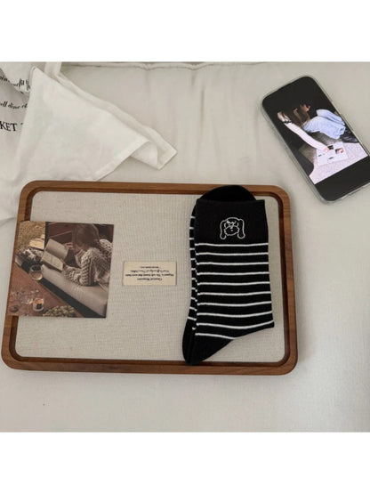 Rufia - Animal Face and Stripe Crew Socks