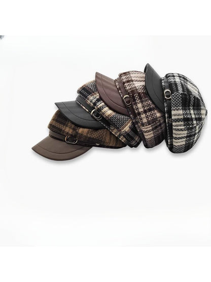 Haila - Plaid Buckle Detail Visor Hat