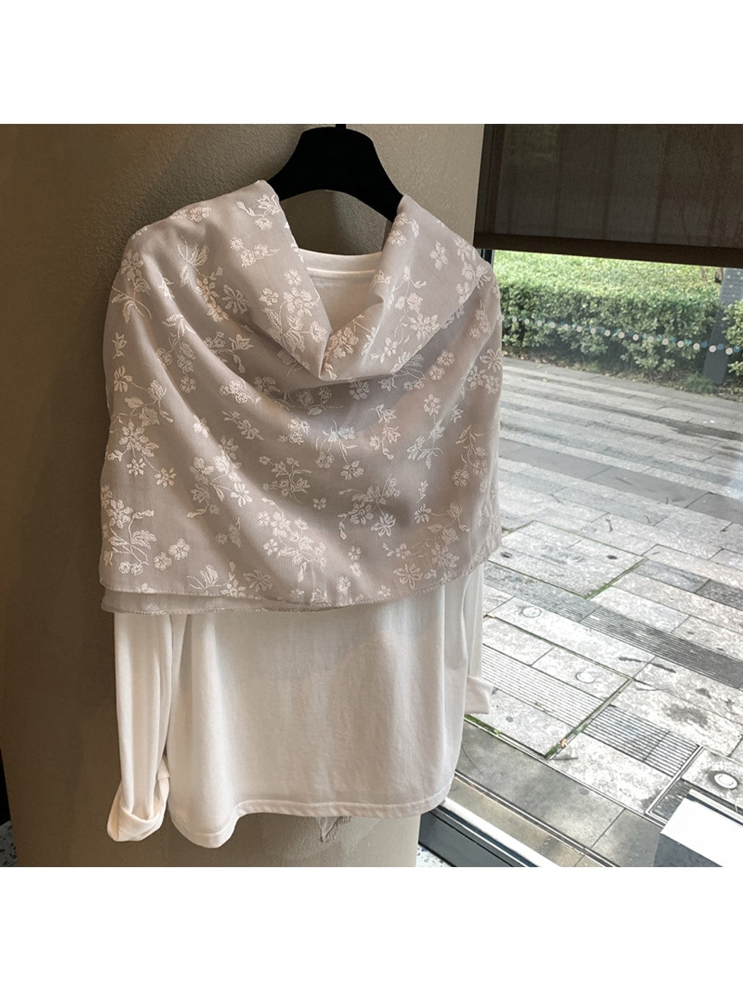 Scarvii - Floral Embroidered Lace Trim Shawl Scarf