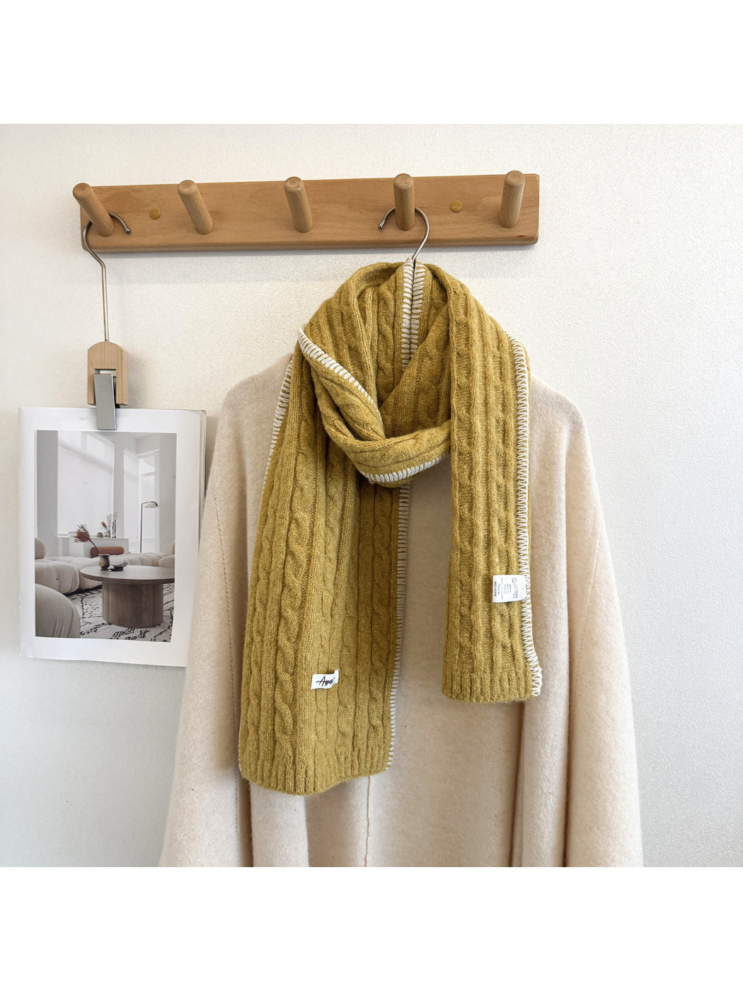 Scarvii - Vertical Cable-Knit Pattern Narrow Scarf Scarf