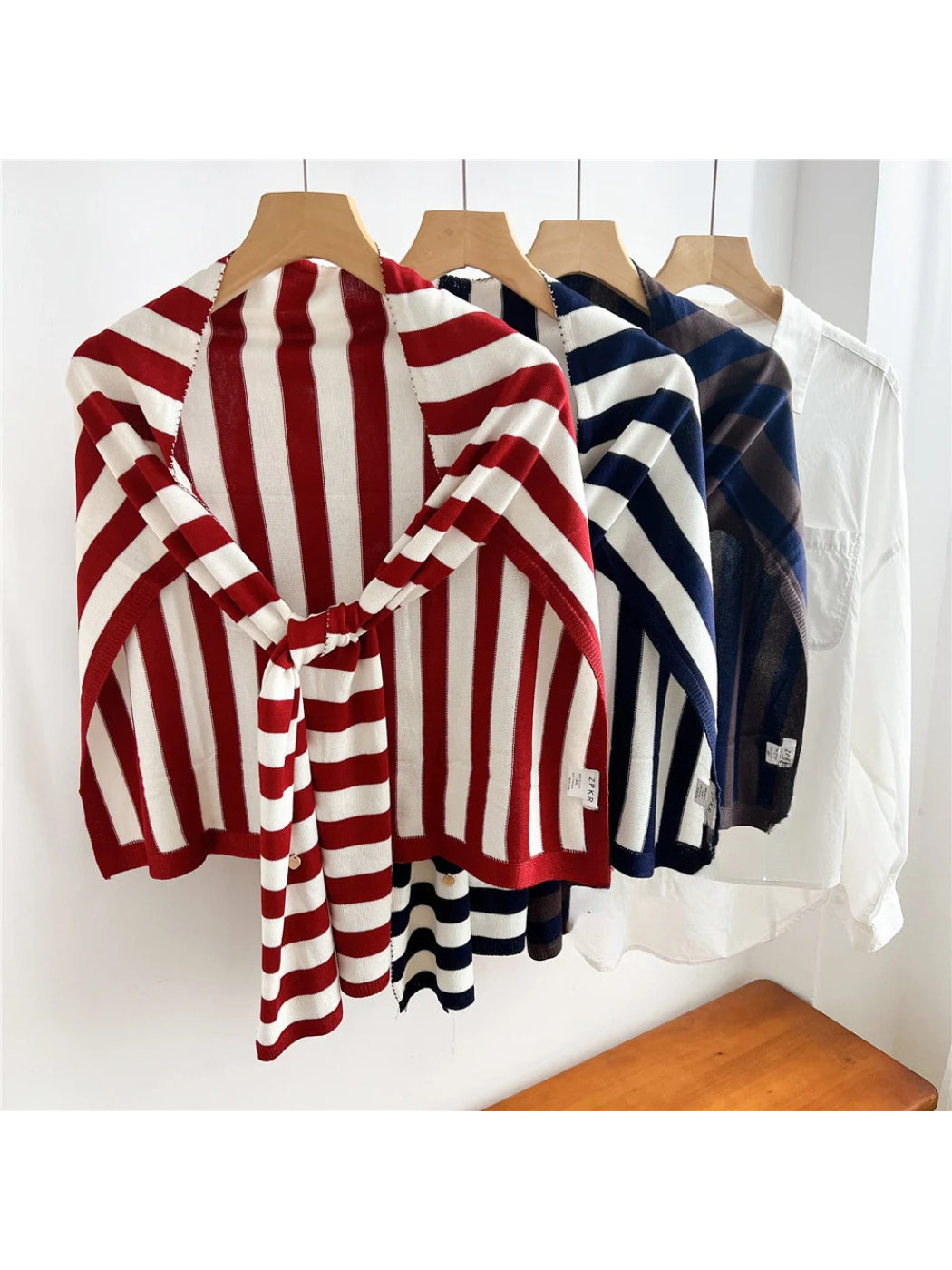 Scarvii - Striped T-Shaped Knit Scarf