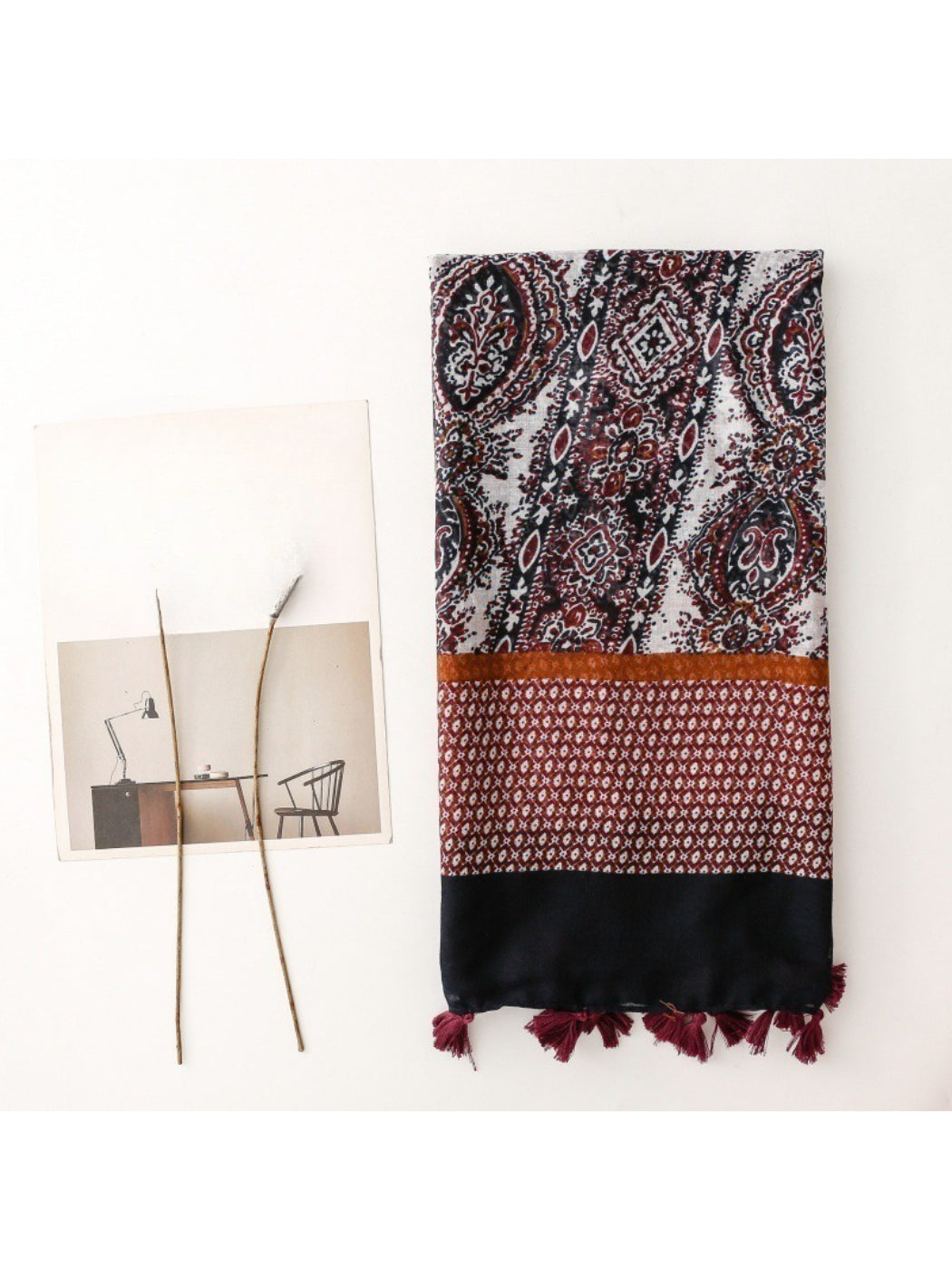 Scarvii - Contrast Panel Tassel Scarf