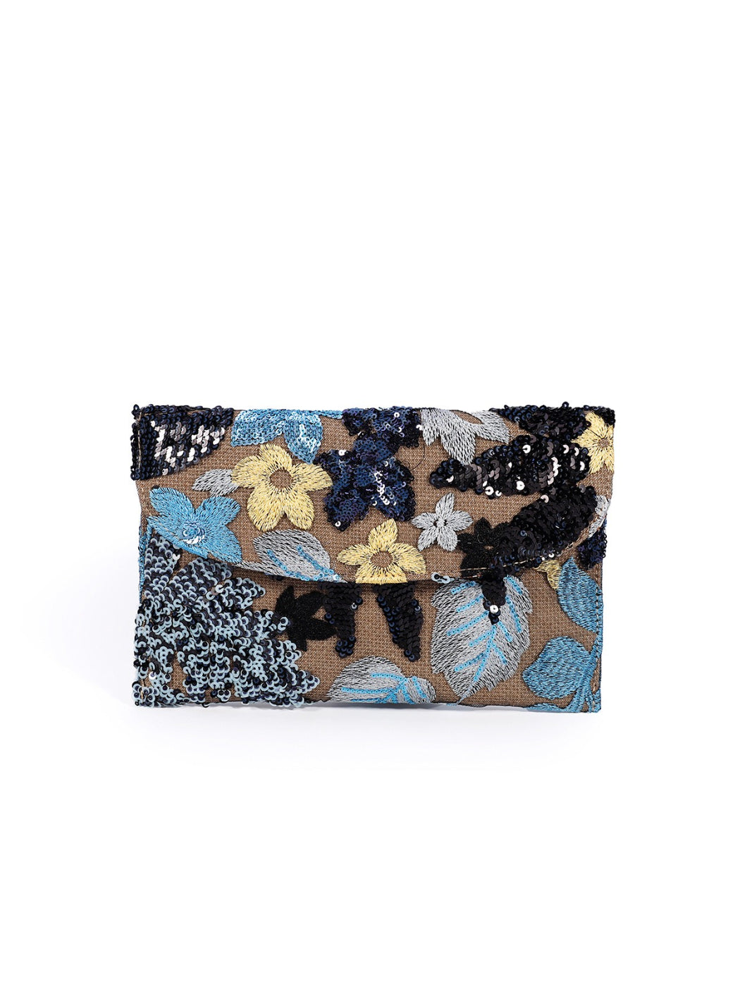 Cosbai floral clutch bag displayed on white background with shadow