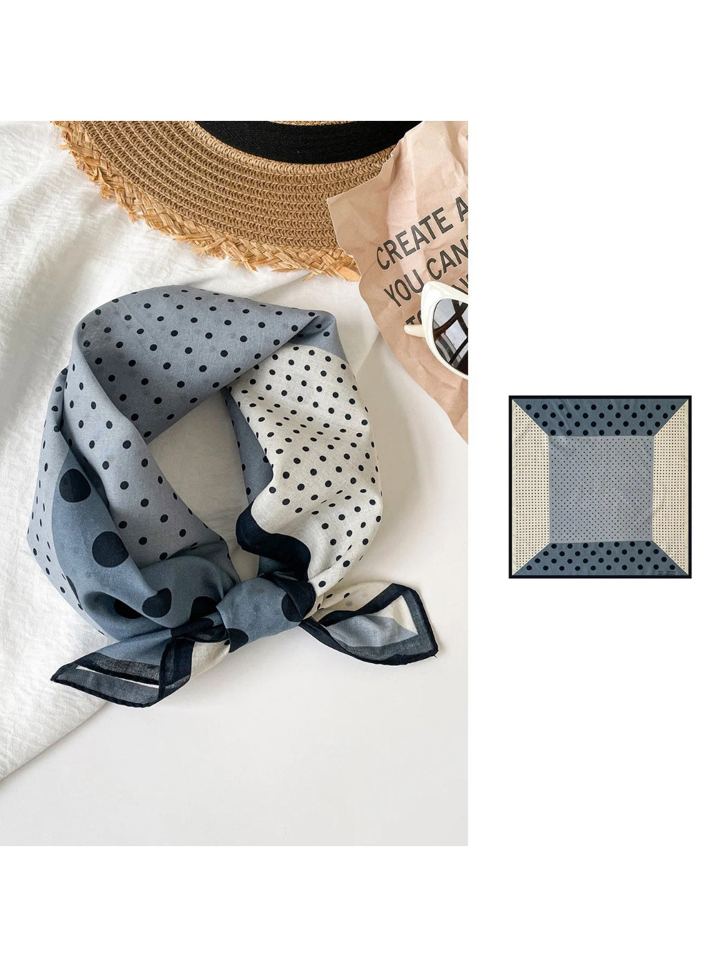 Scarvii - Polka Dot Color-Blocked Border Scarf