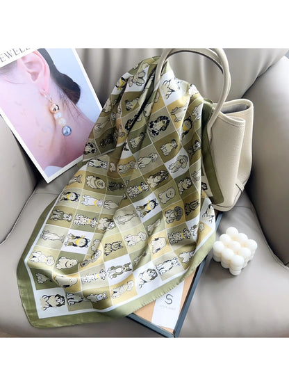Scarvii - Illustrated Dog Grid Print Square Scarf