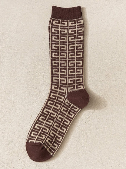 Rufia - Retro Brown-Tone Mid-Calf Winter Socks
