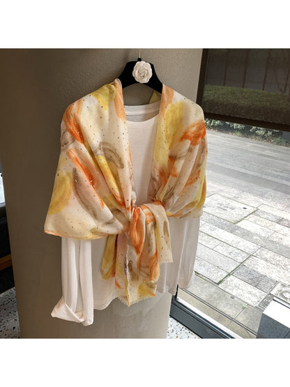 Scarvii - Orange Print Plain Weave Wrap Scarf