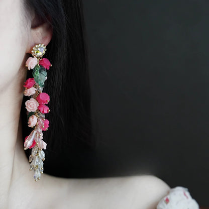 Earwish - Fantasy Blossom Fringe Earrings - Sweet & Shiny