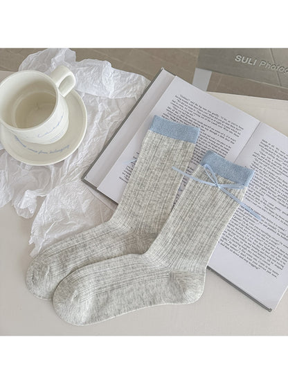 Rufia - Color Block Bow Detail Casual Crew Socks
