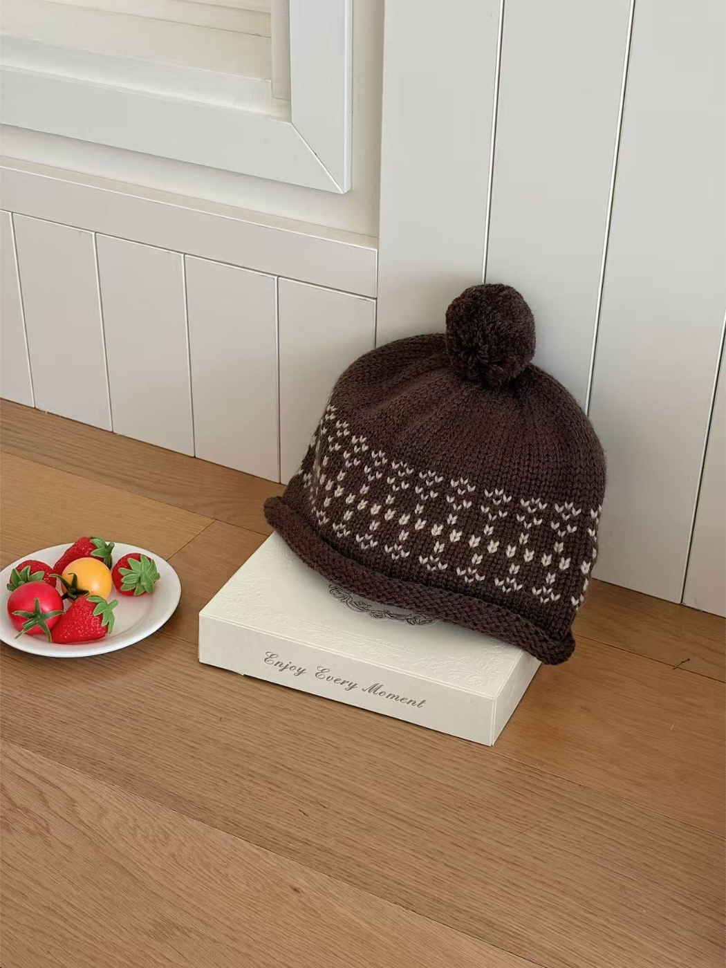 Haila - Fair Isle Rolled Brim Pom Pom Knit Beanie