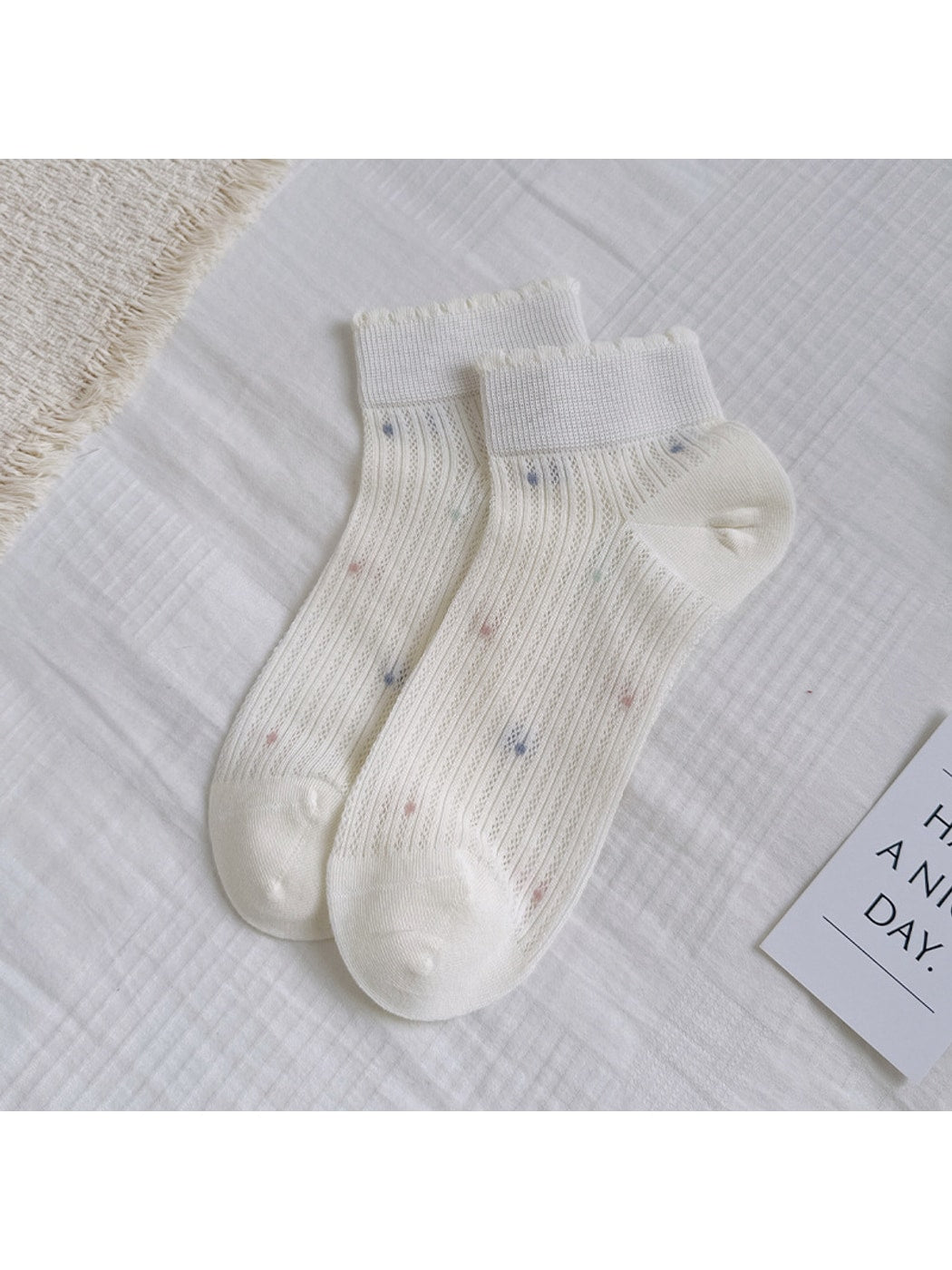 Rufia - Ribbed Dot Trim Women's Ankle Socks