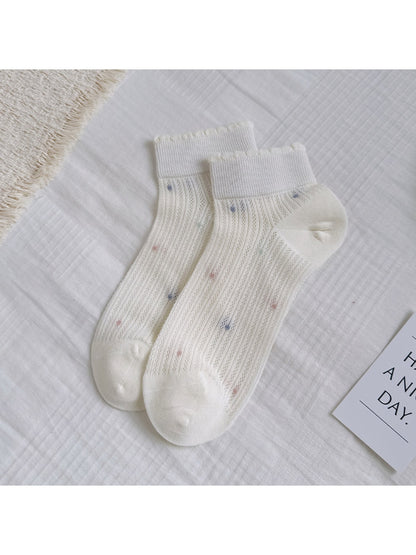 Rufia - Ribbed Dot Trim Women's Ankle Socks