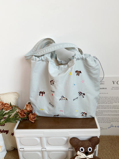 Back view of Cosbai drawstring shoulder bag featuring horse print design