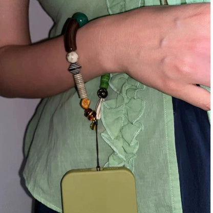 Cutie Vintage Brown & Green Beaded Phone Strap product shape