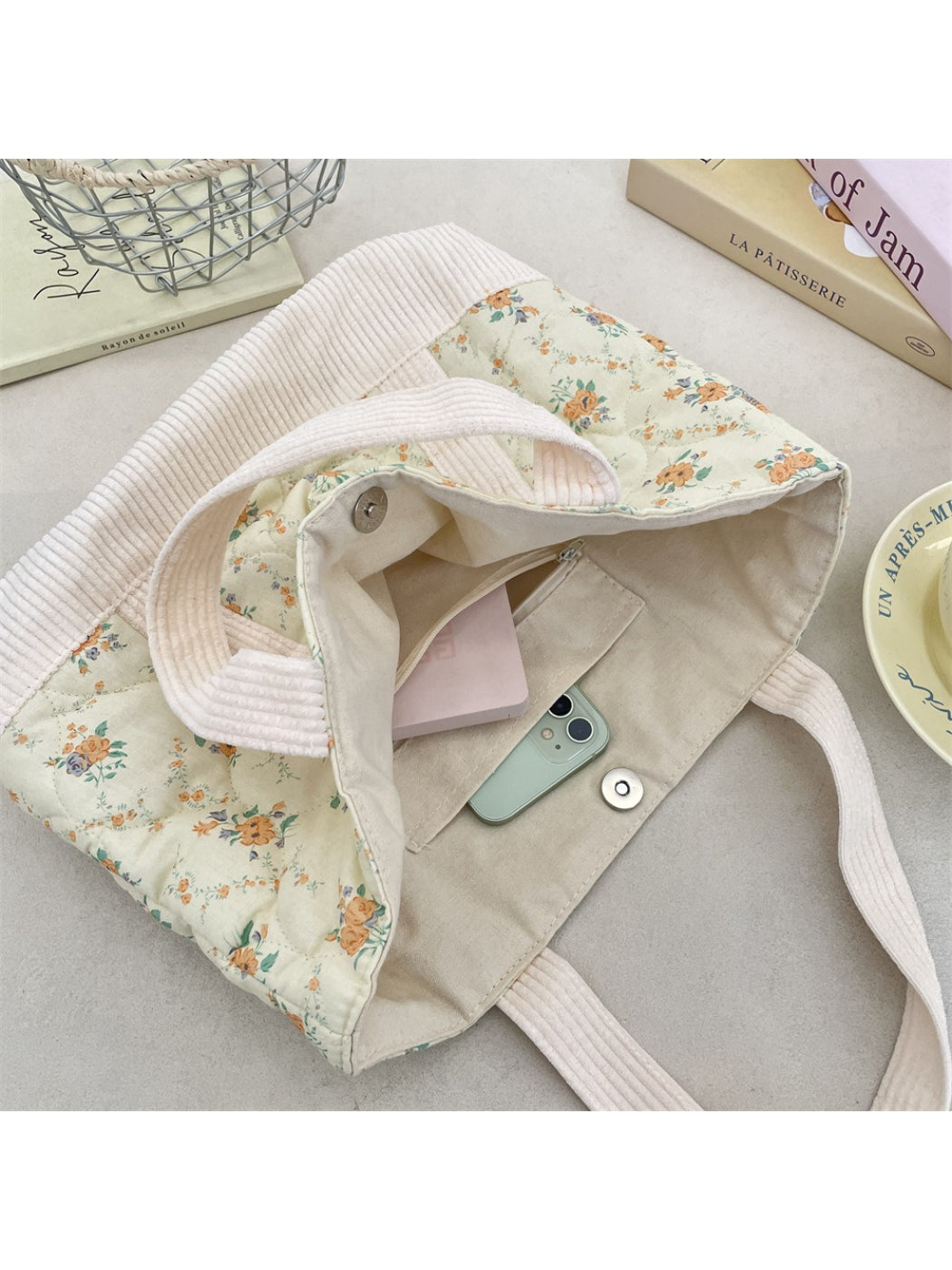 Cosbai - Quilted Floral Tote Bag