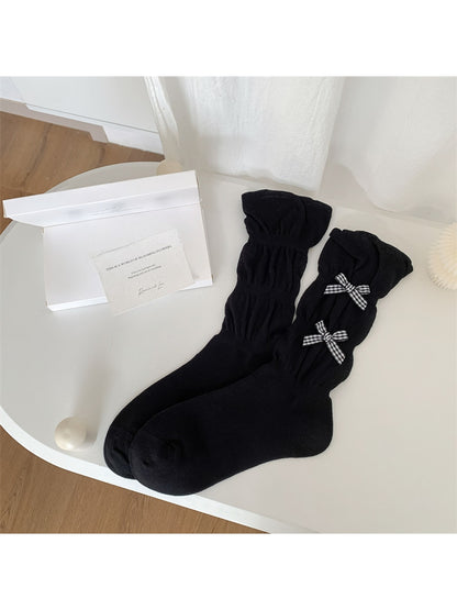 Rufia - Elegant Plaid Bow Detail Crew Socks