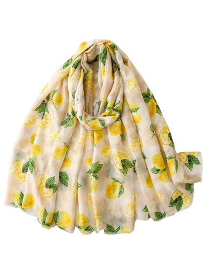 Scarvii - Lemon Foil Print Fringed Wrap Scarf