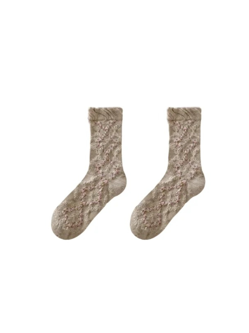 Rufia - Floral Argyle Ruffled-Cuff Crew Socks