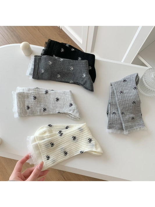 Rufia - Spring Casual Bow Accent Crew Socks