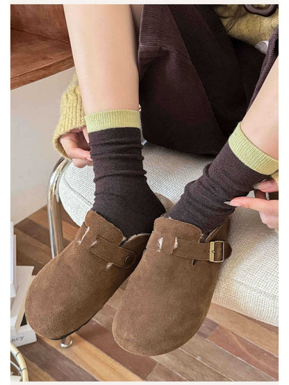 Rufia - Fuzzy Ribbed Cuff Crew-Length Socks
