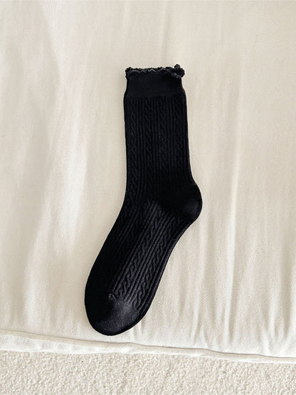 Rufia - Cable Knit Ruffle Cuff Crew Socks