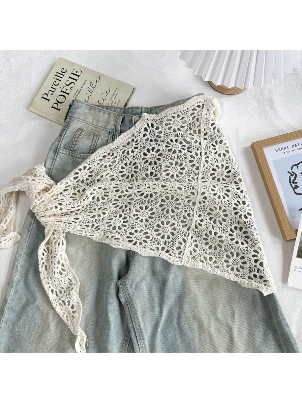 Scarvii - Openwork Floral Triangle Scarf