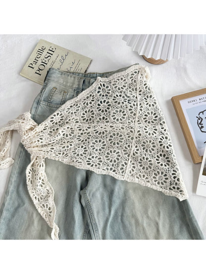 Scarvii - Openwork Floral Triangle Scarf