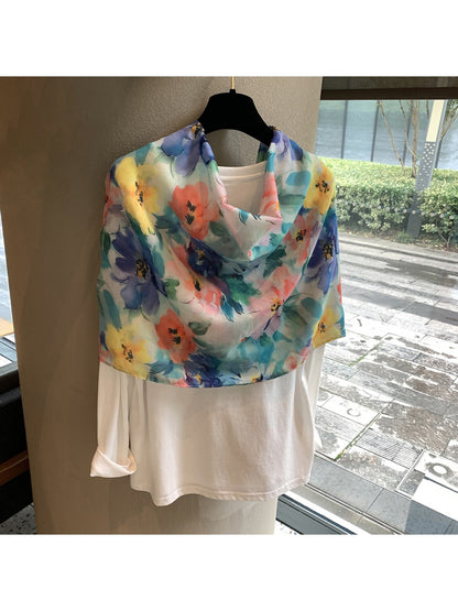 Scarvii - Watercolor Floral Print Long Scarf