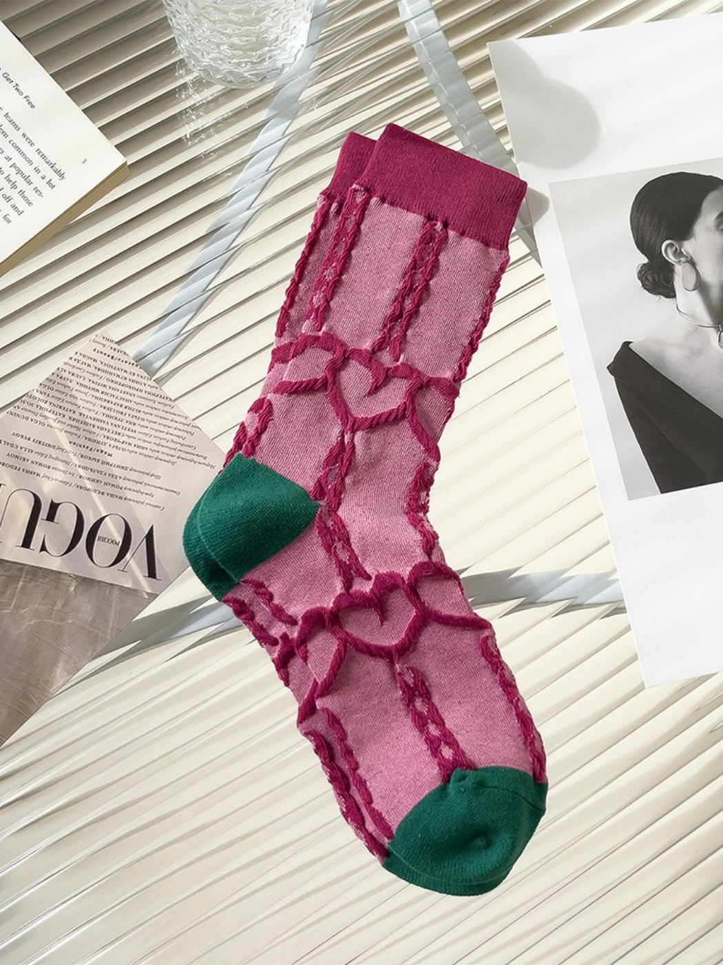 Rufia - Textured Heart Patchwork Crew Socks