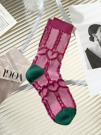 Rufia - Textured Heart Patchwork Crew Socks