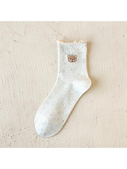 Rufia - Playful Animal Motif Ruffle Crew Socks