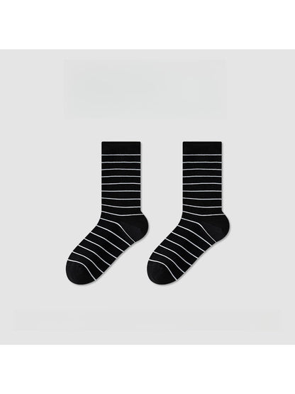 Rufia - Two-color Simple Line Pattern Crew Socks