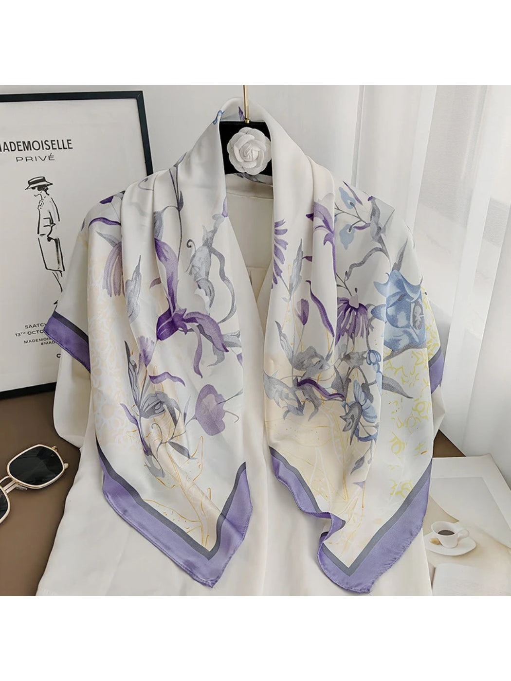 Scarvii - Botanical Floral Print Square Scarf