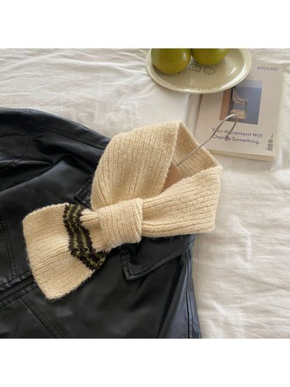 Scarvii - Contrast Stripe Ribbed Knit Scarf